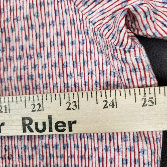 Armani Jeans Shirt Mens Medium Red Striped Linen Blend Short Sleeve Button Up - Picture 9 of 11